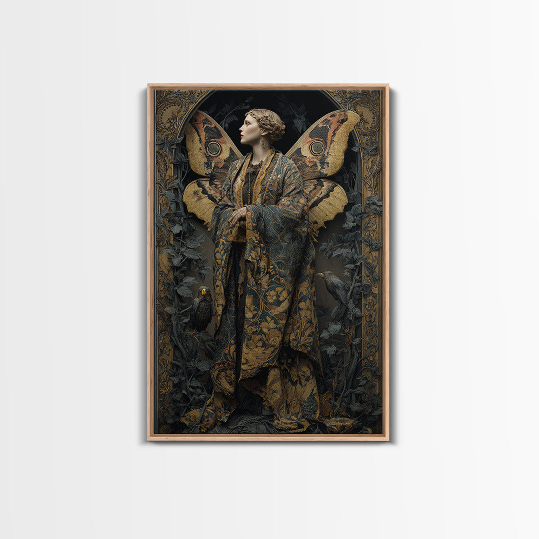 The Velvet Moth Witch, Ornate Symbolist Art, Vertical Wall Art, Gothic Horror Wall Art, Framed Canvas Print, Halloween Wall Art