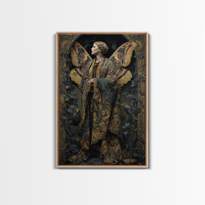 The Velvet Moth Witch, Ornate Symbolist Art, Vertical Wall Art, Gothic Horror Wall Art, Framed Canvas Print, Halloween Wall Art