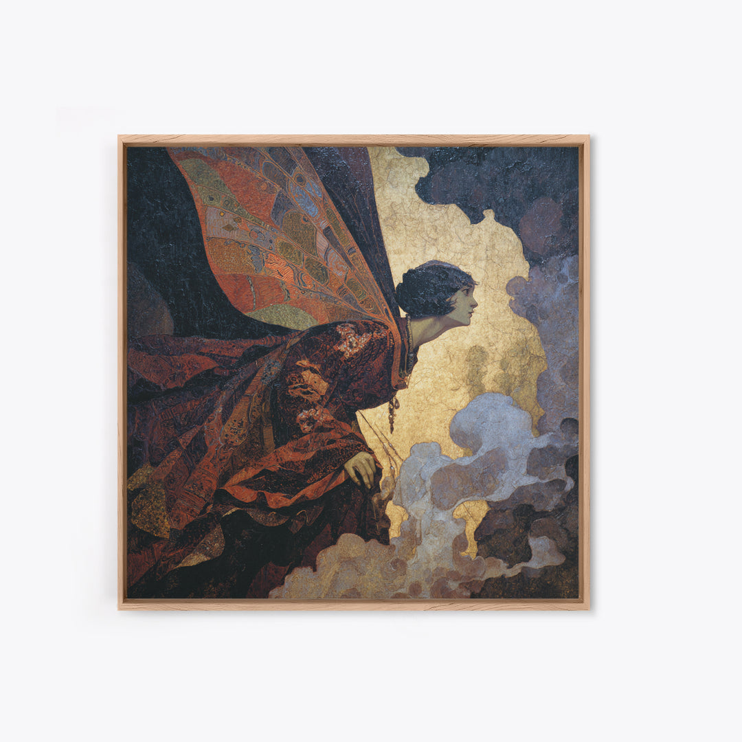 The Velvet Moth Witch, Dark Symbolist Art, Square Wall Art, Macabre Wall Art, Canvas Print, Halloween Wall Art