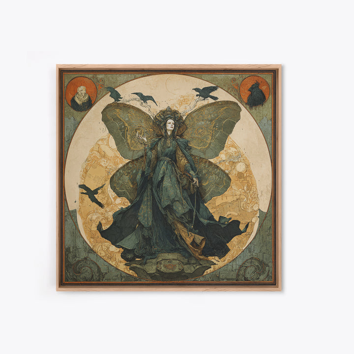 The Velvet Moth Witch, Symbolist Etching Art, Square Wall Art, Gothic Horror Wall Art, Canvas Print, Halloween Wall Art