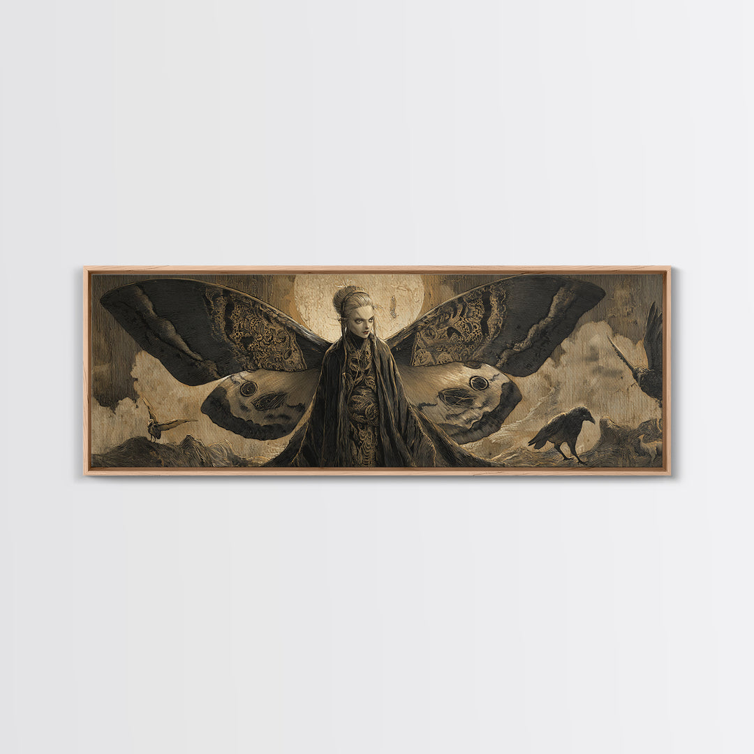 The Velvet Moth Witch, Expressionist Nightmare Art, Extra Wide Wall Art, Dark Fantasy Wall Art, Canvas Print, Halloween Wall Art