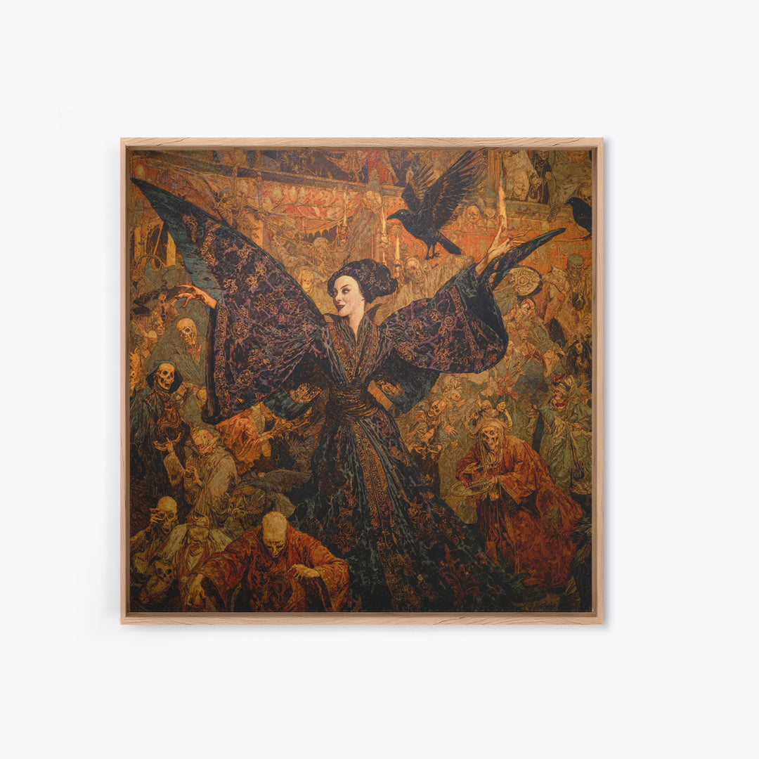 The Velvet Moth Witch, Grotesque Carnival Art, Square Wall Art, Dark Halloween Decor, Framed Canvas Print, Halloween Wall Art