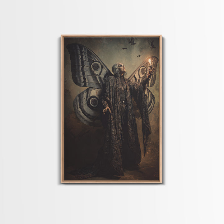 The Velvet Moth Witch, Expressionist Gothic Art, Vertical Wall Art, Dark Halloween Decor, Canvas Print, Halloween Wall Art