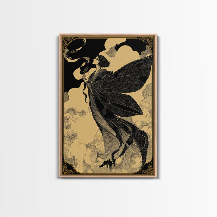 The Velvet Moth Witch, Decadent Line Art, Vertical Wall Art, Gothic Horror Wall Art, Canvas Print, Halloween Wall Art