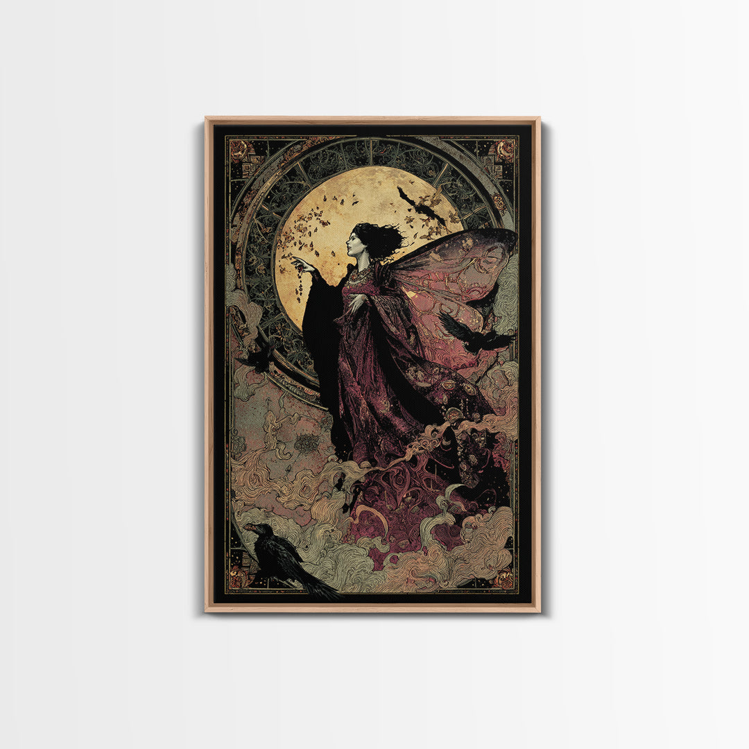 The Velvet Moth Witch, Stained Glass Gothic Art, Vertical Wall Art, Dark Fantasy Wall Art, Canvas Print, Halloween Wall Art