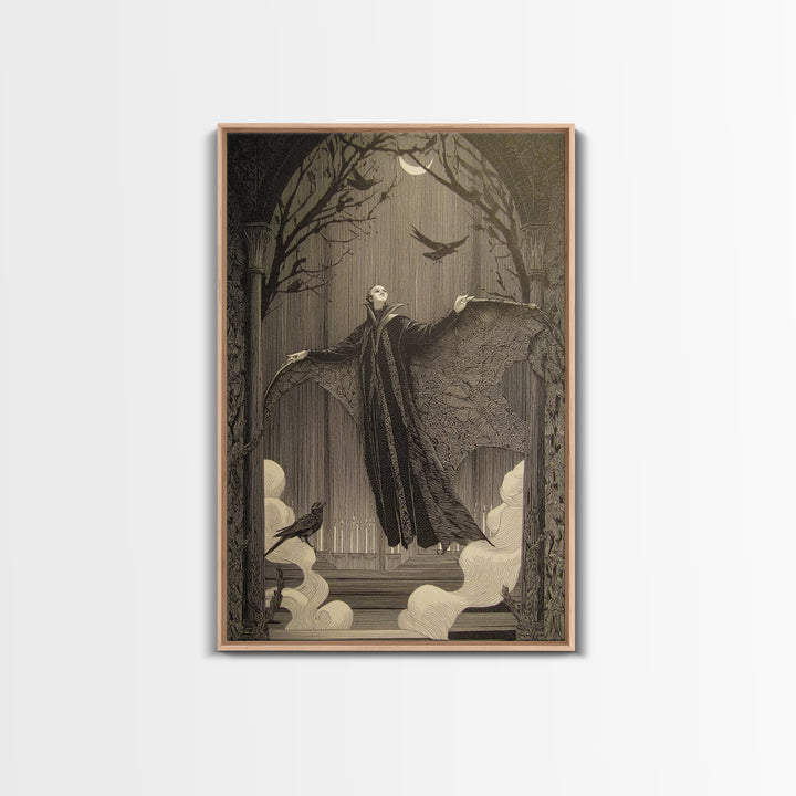 The Velvet Moth Witch, Victorian Macabre Art, Vertical Wall Art, Macabre Wall Art, Framed Canvas Print, Halloween Wall Art