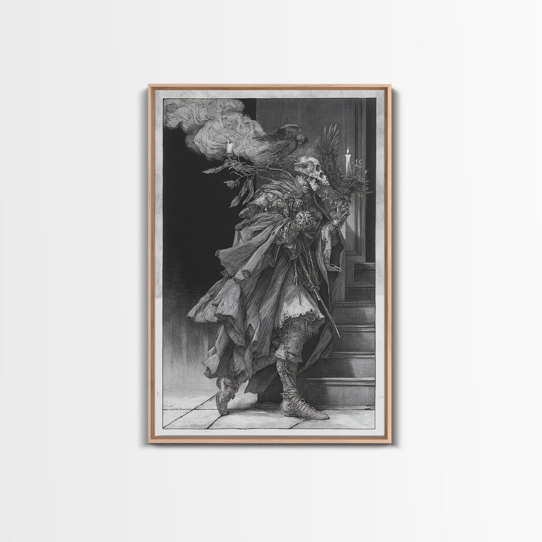 The Ghostly Groom, Renaissance Engraving Art, Vertical Wall Art, Dark Halloween Decor, Canvas Print, Halloween Wall Art