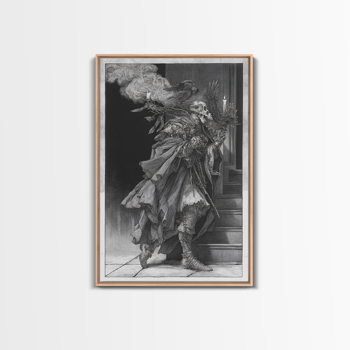 The Ghostly Groom, Renaissance Engraving Art, Vertical Wall Art, Dark Halloween Decor, Canvas Print, Halloween Wall Art