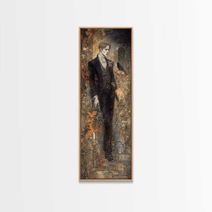 The Ghostly Groom, Visionary Gothic Art, Tall Narrow Wall Art, Dark Fantasy Wall Art, Canvas Print, Halloween Wall Art