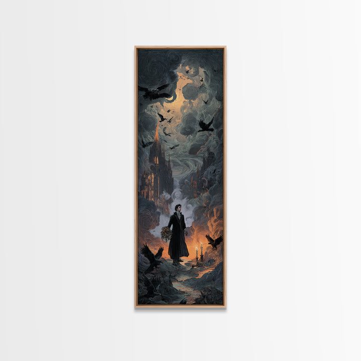 The Ghostly Groom, Apocalyptic Romantic Art, Tall Narrow Wall Art, Dark Halloween Decor, Framed Canvas Print, Halloween Wall Art