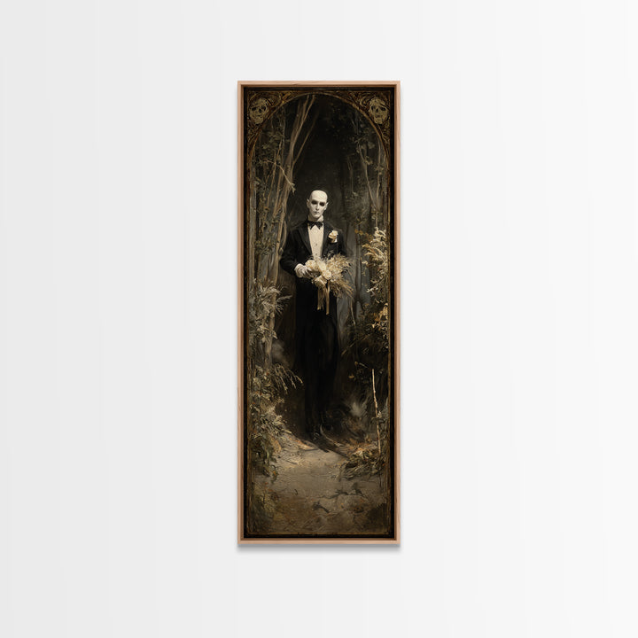 The Ghostly Groom, Symbolist Gothic Landscape, Tall Narrow Wall Art, Dark Halloween Decor, Canvas Print, Halloween Wall Art