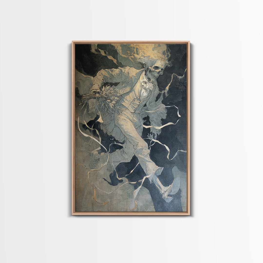 The Ghostly Groom, Decadent Gothic Art, Vertical Wall Art, Dark Halloween Decor, Framed Canvas Print, Halloween Wall Art