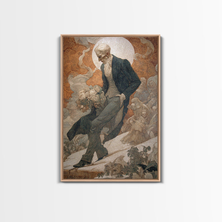 The Ghostly Groom, Symbolist Death Art, Vertical Wall Art, Dark Fantasy Wall Art, Framed Canvas Print, Halloween Wall Art