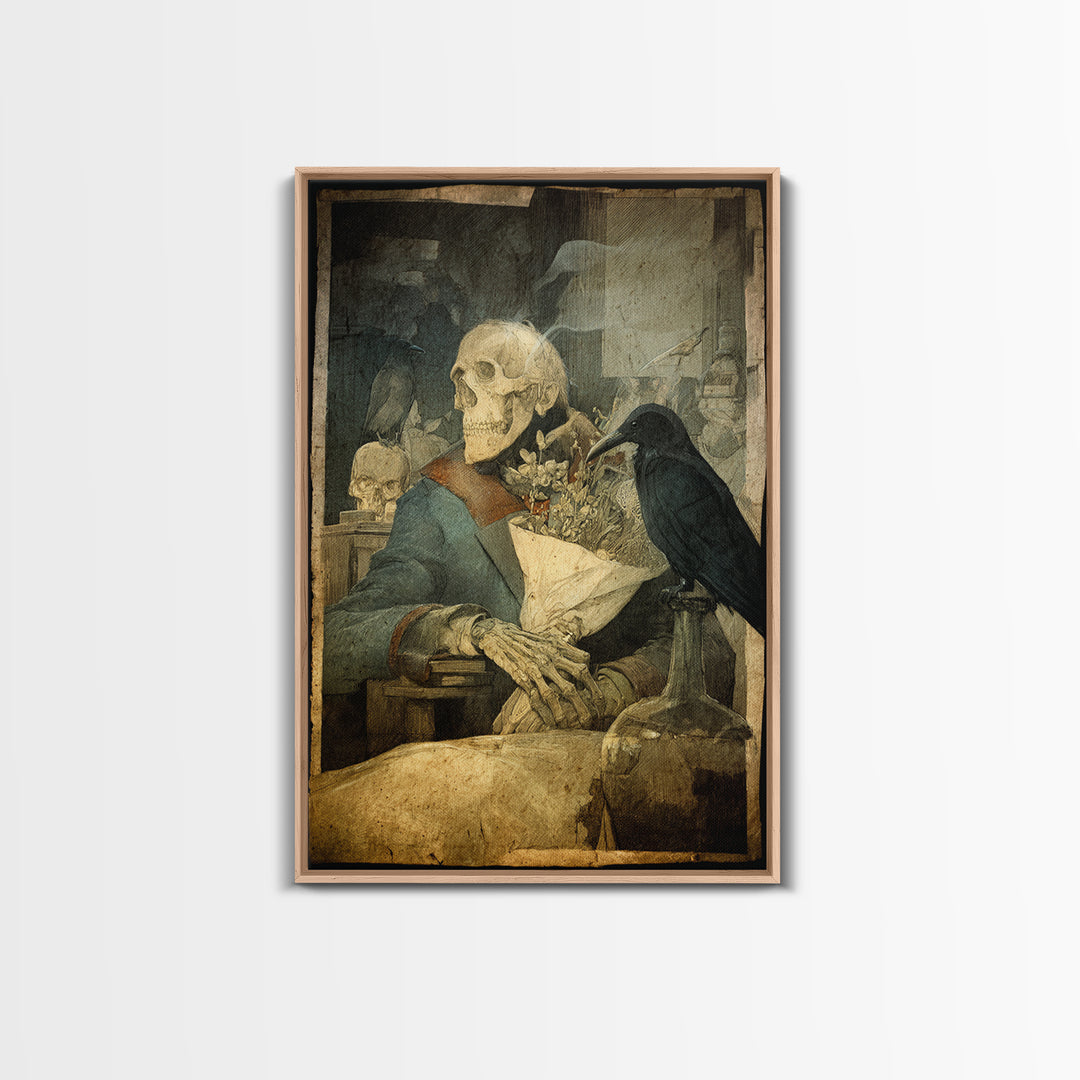 The Ghostly Groom, Symbolist Etching Art, Vertical Wall Art, Dark Fantasy Wall Art, Framed Canvas Print, Halloween Wall Art