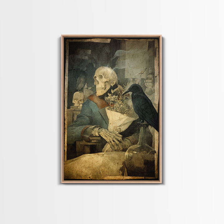 The Ghostly Groom, Symbolist Etching Art, Vertical Wall Art, Dark Fantasy Wall Art, Framed Canvas Print, Halloween Wall Art
