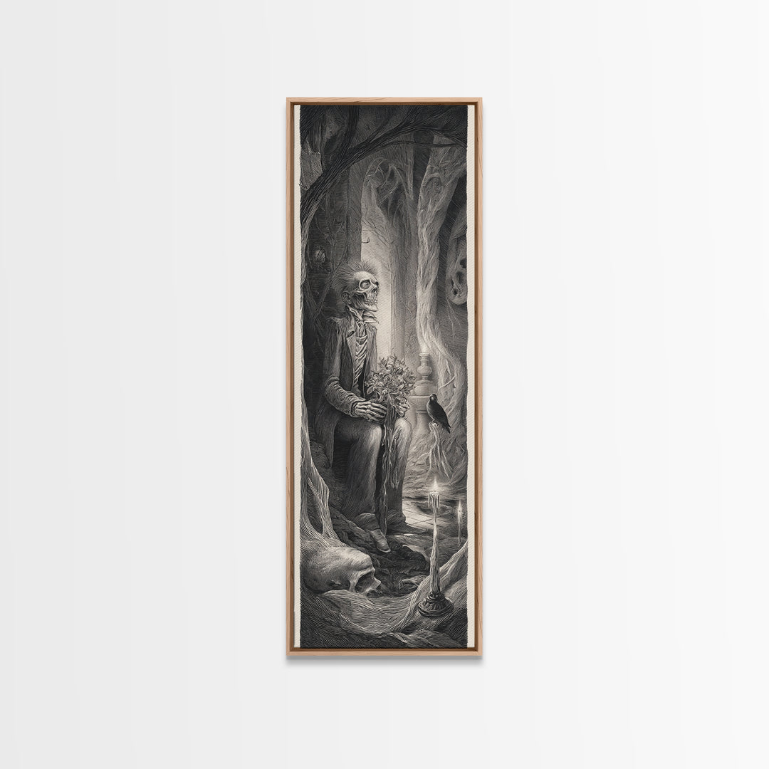 The Ghostly Groom, Expressionist Nightmare Art, Tall Narrow Wall Art, Dark Halloween Decor, Framed Canvas Print, Halloween Wall Art