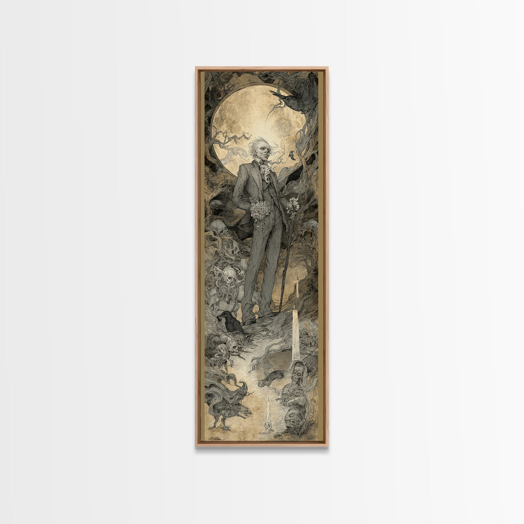 The Ghostly Groom, Gothic Storybook Art, Tall Narrow Wall Art, Macabre Wall Art, Canvas Print, Halloween Wall Art, Gothic Home Decor