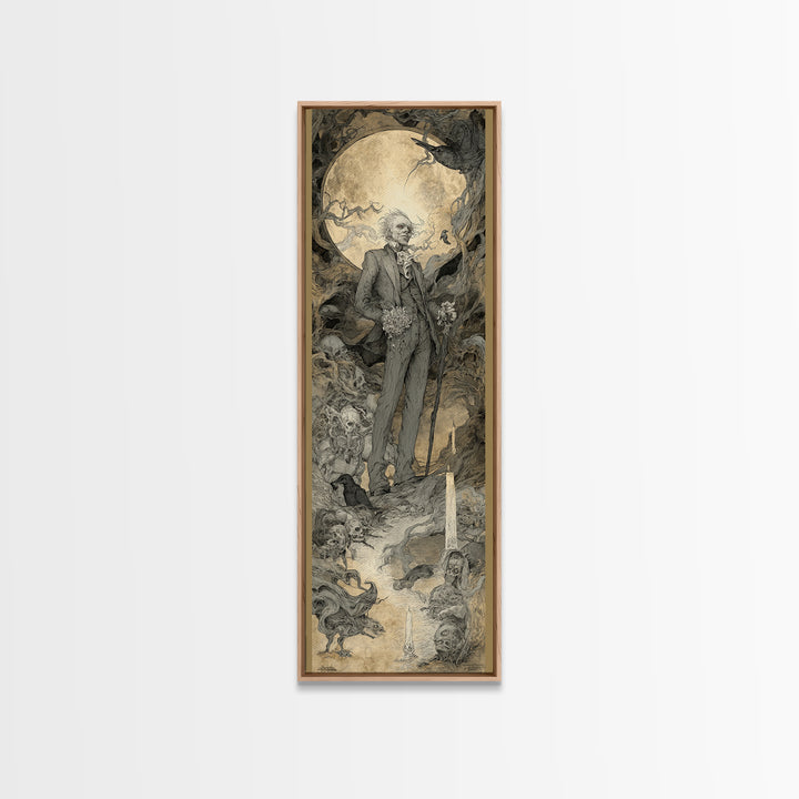 The Ghostly Groom, Gothic Storybook Art, Tall Narrow Wall Art, Macabre Wall Art, Canvas Print, Halloween Wall Art, Gothic Home Decor
