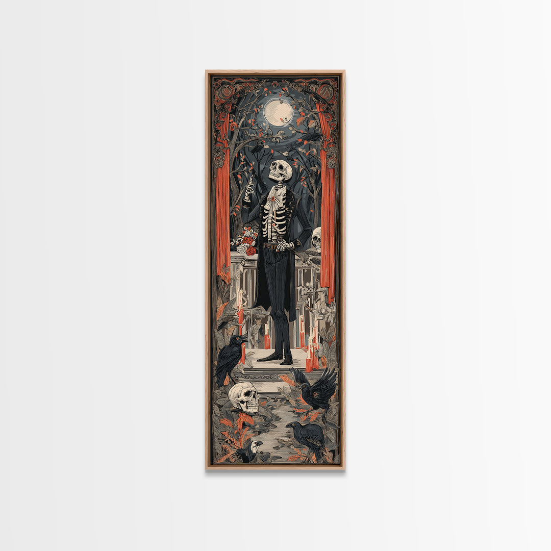 The Ghostly Groom, Macabre Folk Print Art, Tall Narrow Wall Art, Dark Fantasy Wall Art, Canvas Print, Halloween Wall Art