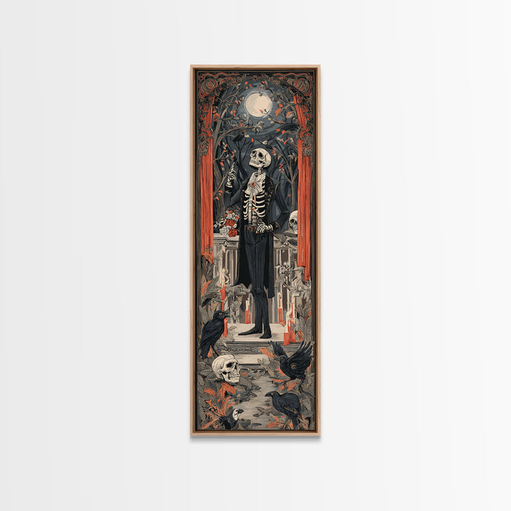 The Ghostly Groom, Macabre Folk Print Art, Tall Narrow Wall Art, Dark Fantasy Wall Art, Canvas Print, Halloween Wall Art