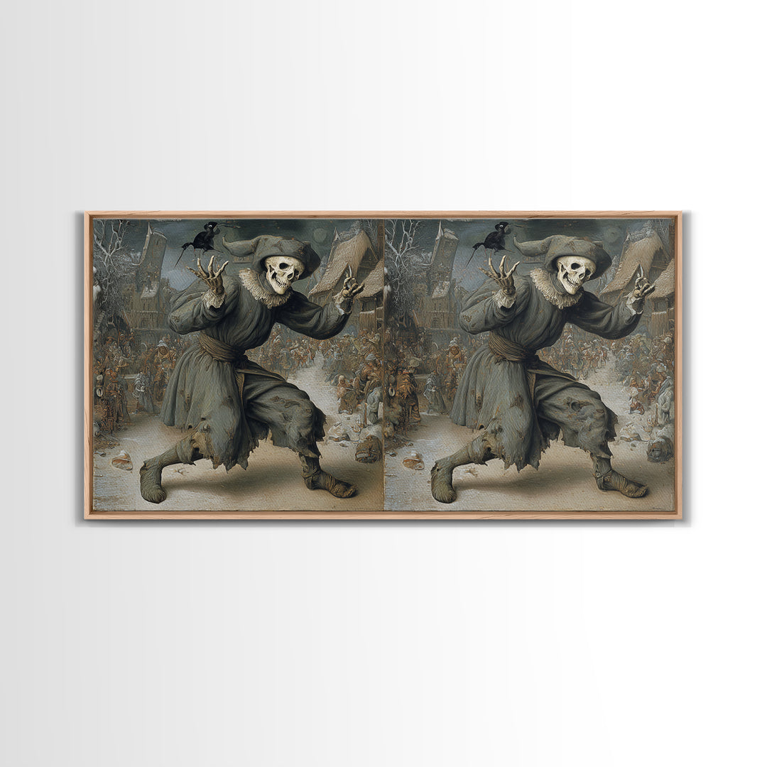 The Phantom Jester, Northern Renaissance Horror, Wide Panoramic Art, Macabre Wall Art, Canvas Print, Halloween Wall Art