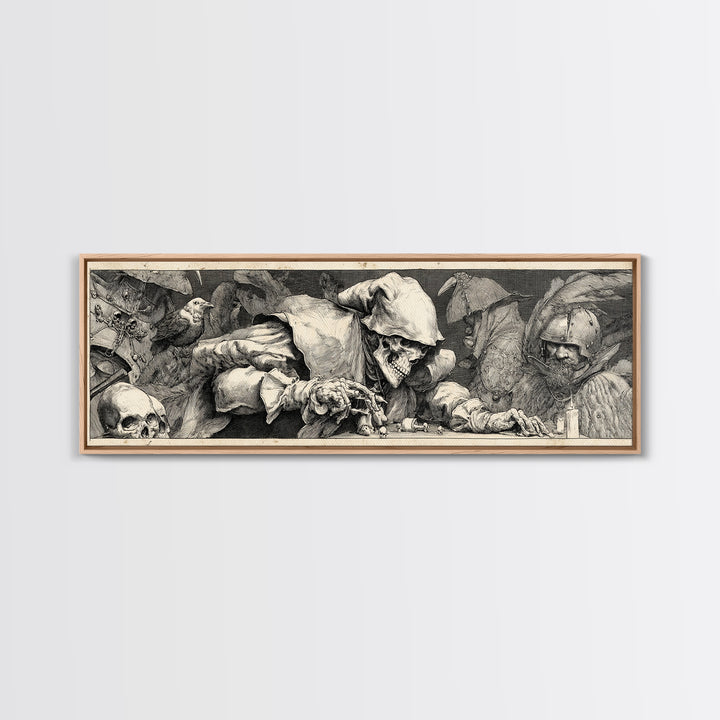The Phantom Jester, Renaissance Engraving Art, Extra Wide Wall Art, Dark Halloween Decor, Canvas Print, Halloween Wall Art