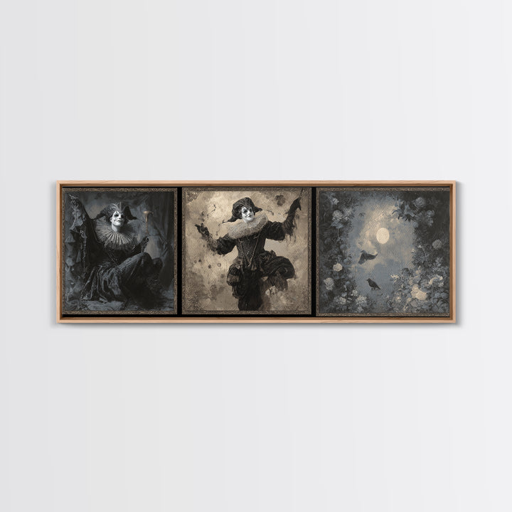 The Phantom Jester, Symbolist Dream Art, Extra Wide Wall Art, Macabre Wall Art, Framed Canvas Print, Halloween Wall Art