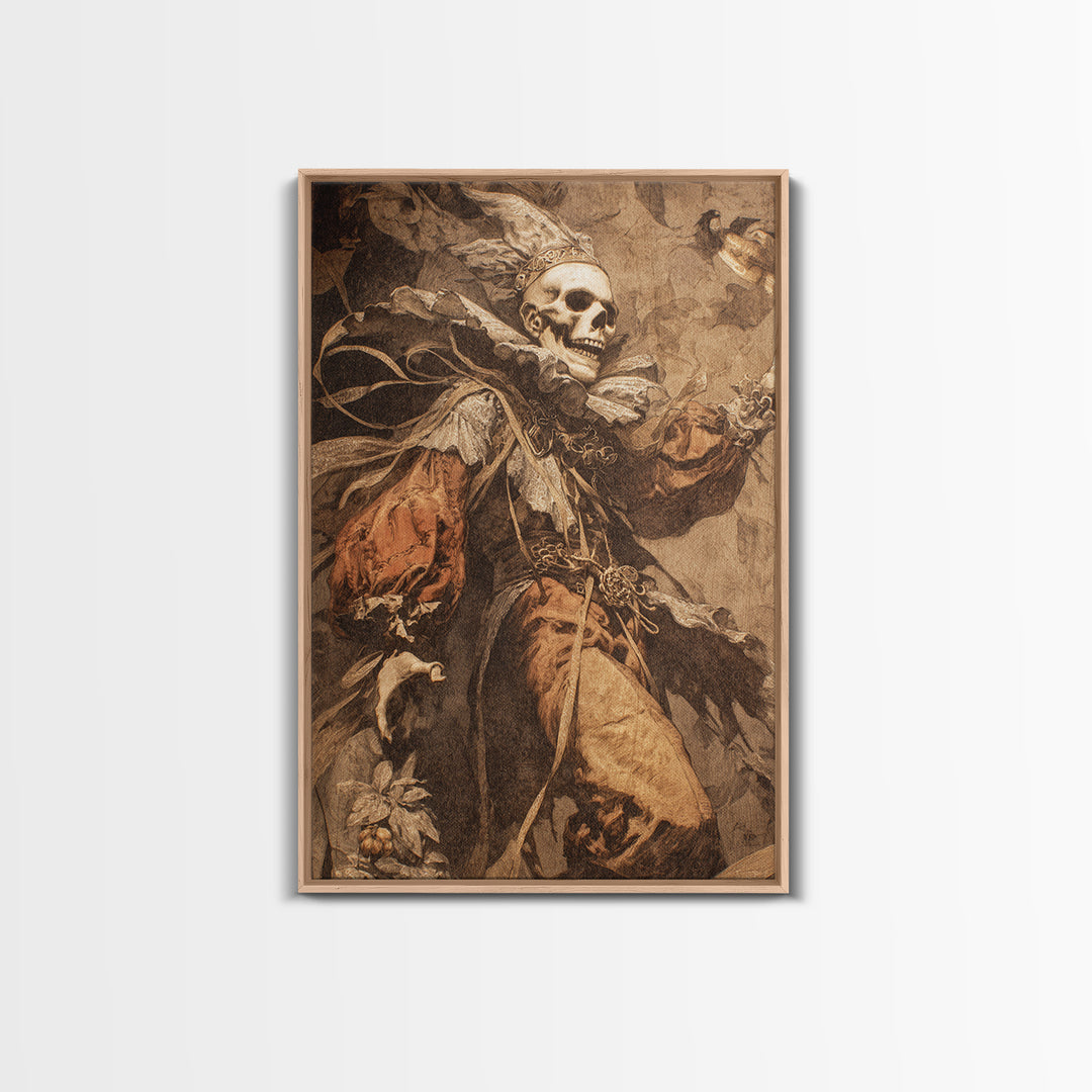 The Phantom Jester, Ornate Symbolist Art, Vertical Wall Art, Dark Fantasy Wall Art, Framed Canvas Print, Halloween Wall Art