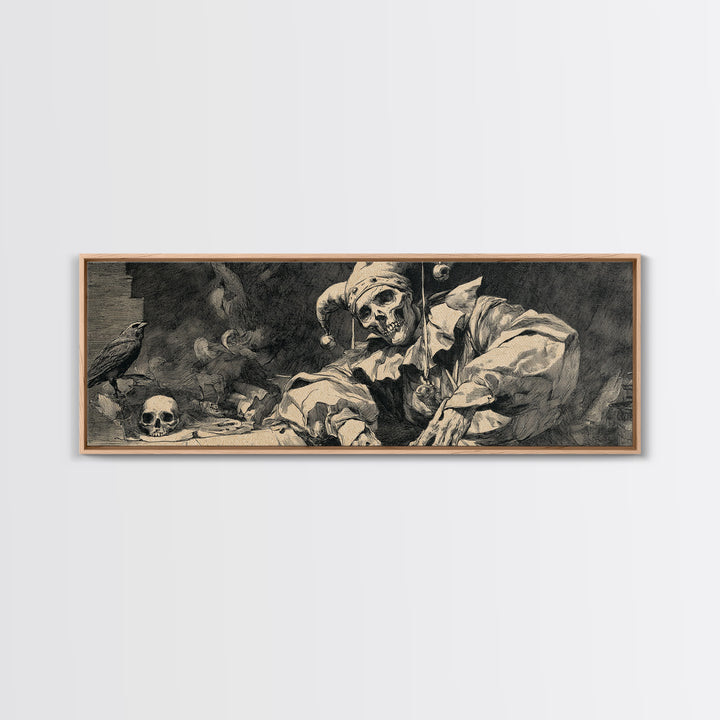 The Phantom Jester, Decadent Gothic Art, Extra Wide Wall Art, Dark Fantasy Wall Art, Framed Canvas Print, Halloween Wall Art