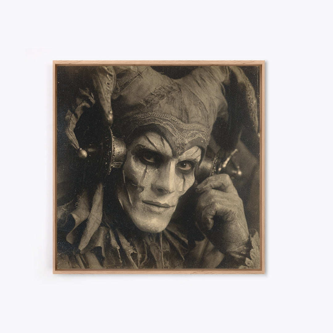 The Phantom Jester, Dark Symbolist Art, Square Wall Art, Gothic Horror Wall Art, Framed Canvas Print, Halloween Wall Art