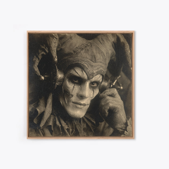 The Phantom Jester, Dark Symbolist Art, Square Wall Art, Gothic Horror Wall Art, Framed Canvas Print, Halloween Wall Art