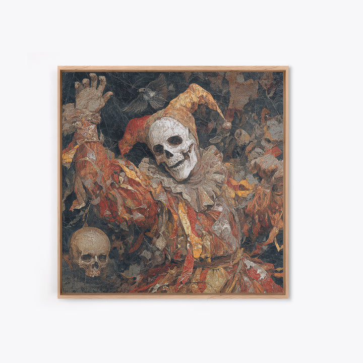 The Phantom Jester, Grotesque Carnival Art, Square Wall Art, Macabre Wall Art, Framed Canvas Print, Halloween Wall Art, Halloween Decor