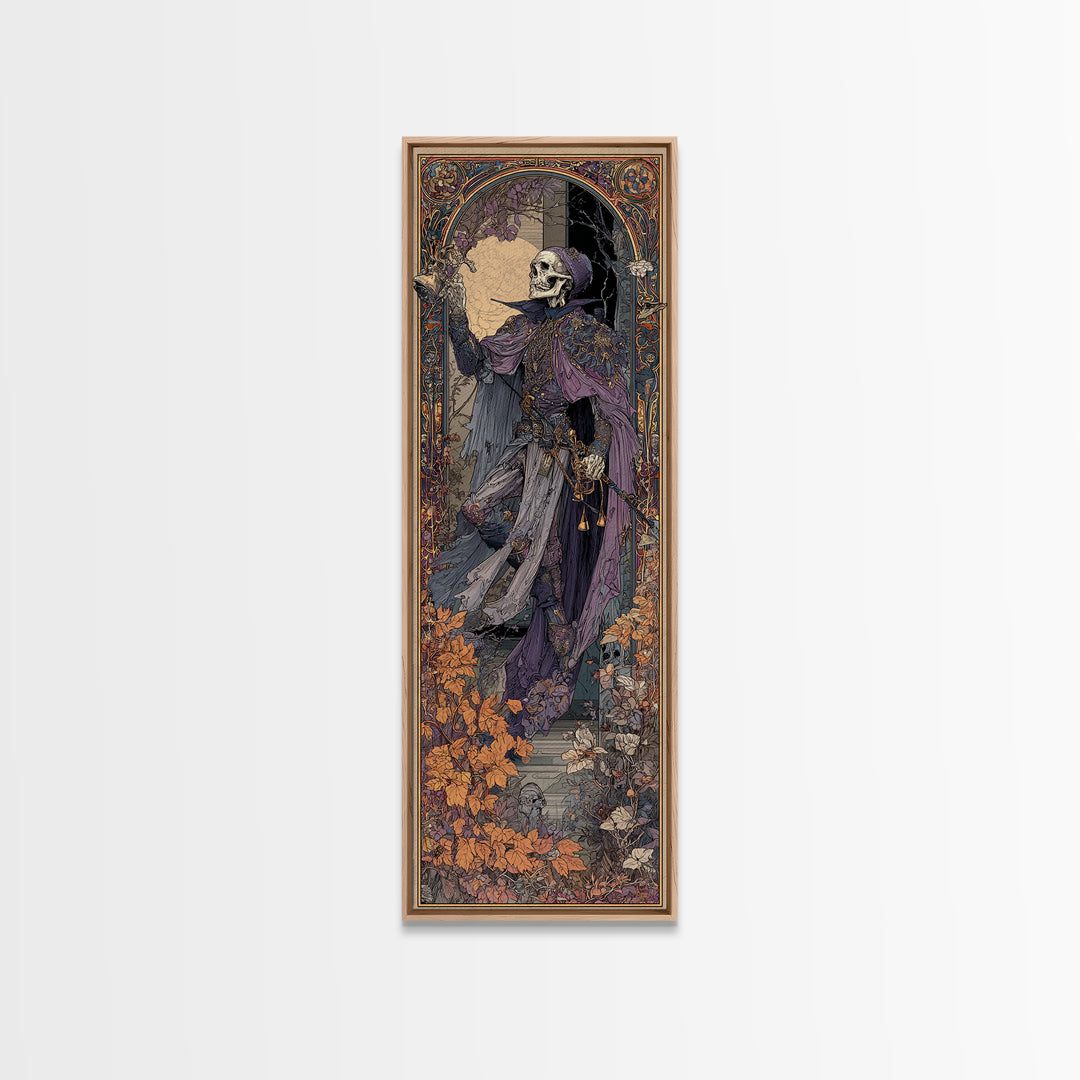 The Phantom Jester, Stained Glass Gothic Art, Tall Narrow Wall Art, Macabre Wall Art, Canvas Print, Halloween Wall Art, Spooky Wall Decor