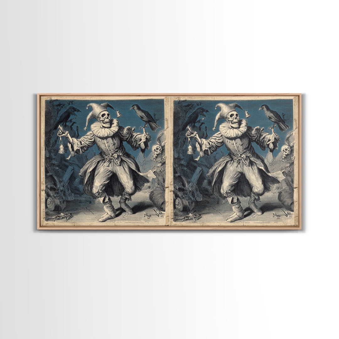 The Phantom Jester, Macabre Folk Print Art, Wide Panoramic Art, Gothic Horror Wall Art, Canvas Print, Halloween Wall Art