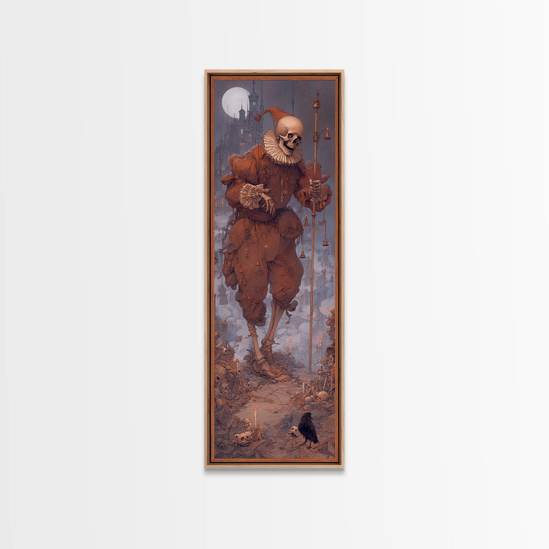 The Phantom Jester, Surreal Apocalyptic Art, Tall Narrow Wall Art, Macabre Wall Art, Canvas Print, Halloween Wall Art