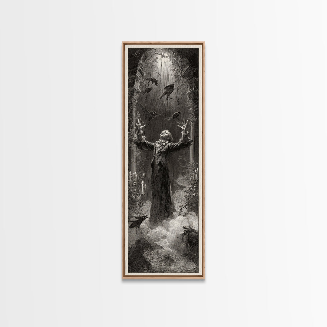 The Marionette Master, Gothic Engraving Art, Tall Narrow Wall Art, Macabre Wall Art, Canvas Print, Halloween Wall Art