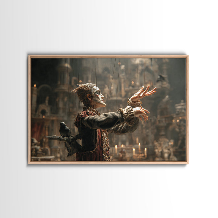 The Marionette Master, Medieval Grotesque Art, Landscape Wall Art, Dark Fantasy Wall Art, Framed Canvas Print, Halloween Wall Art