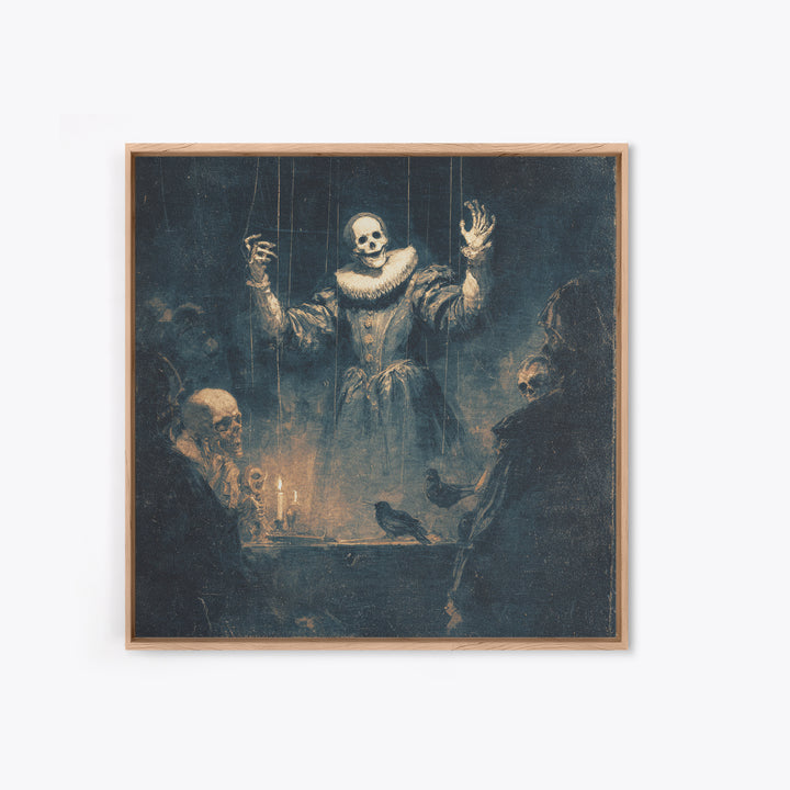 The Marionette Master, Danse Macabre Art, Square Wall Art, Dark Halloween Decor, Framed Canvas Print, Halloween Wall Art