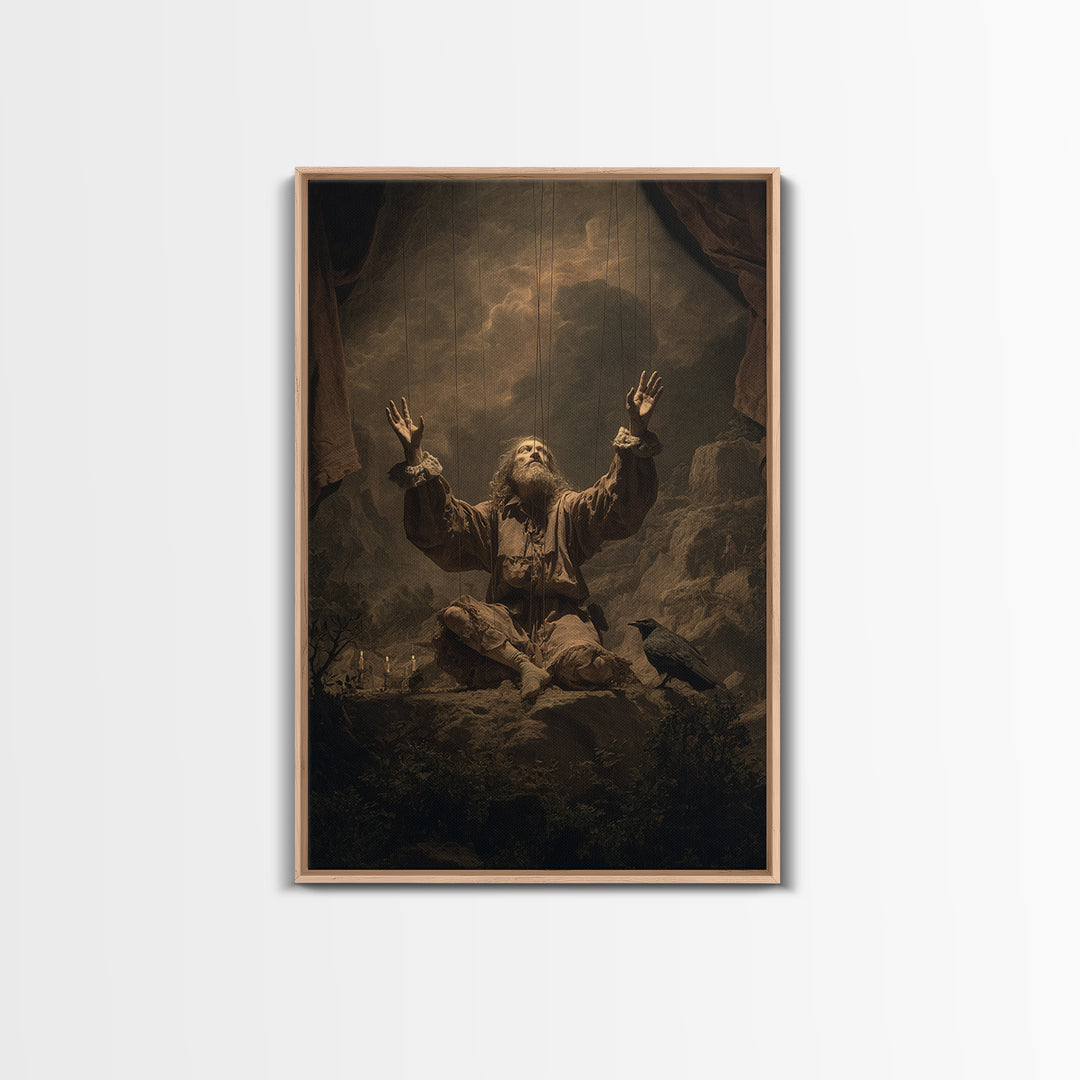 The Marionette Master, Baroque Witchcraft Art, Vertical Wall Art, Dark Halloween Decor, Canvas Print, Halloween Wall Art