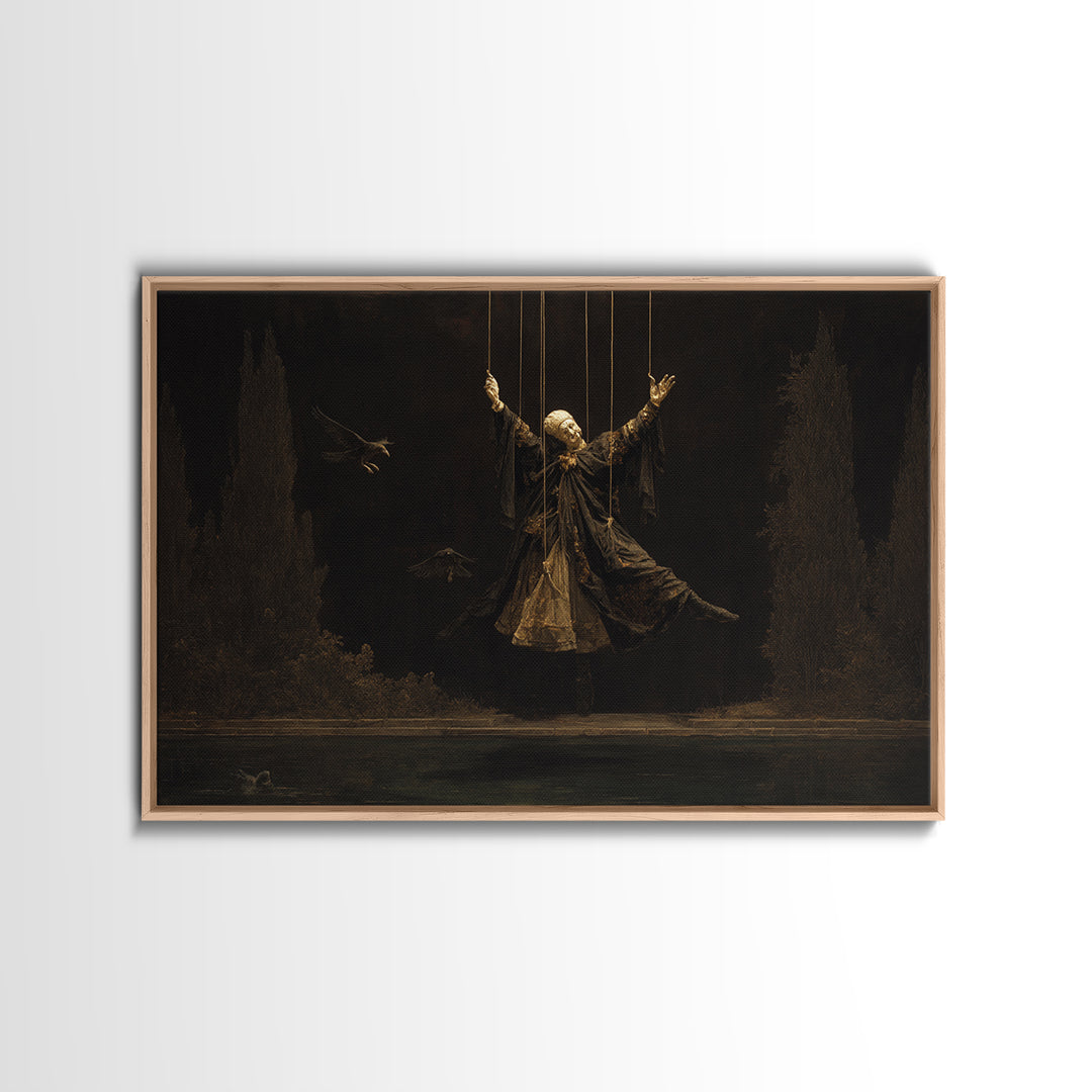The Marionette Master, Symbolist Gothic Landscape, Landscape Wall Art, Dark Fantasy Wall Art, Framed Canvas Print, Halloween Wall Art