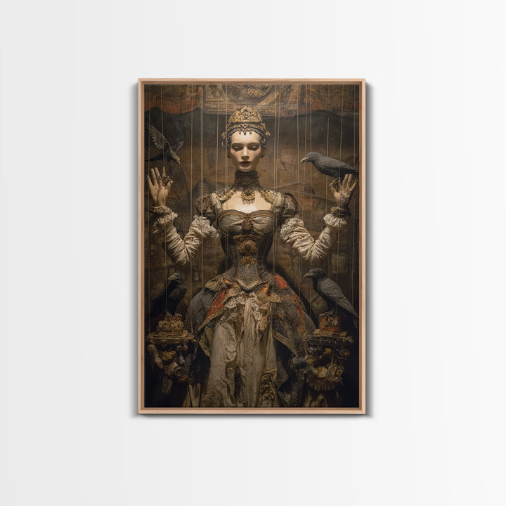 The Marionette Master, Ornate Symbolist Art, Vertical Wall Art, Dark Halloween Decor, Canvas Print, Halloween Wall Art