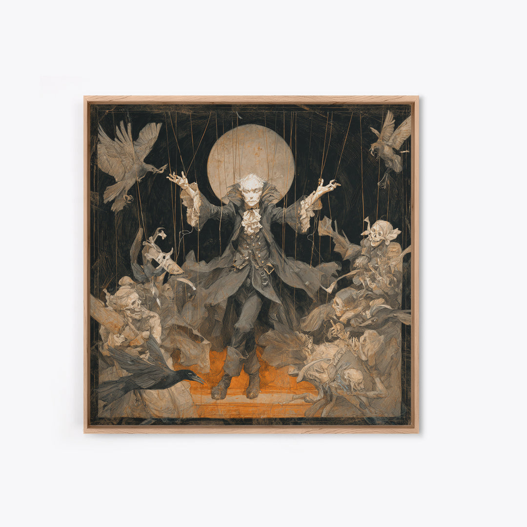 The Marionette Master, Decadent Gothic Art, Square Wall Art, Macabre Wall Art, Framed Canvas Print, Halloween Wall Art