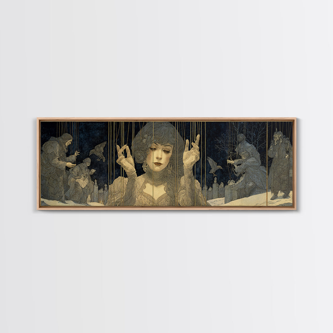 The Marionette Master, Symbolist Death Art, Extra Wide Wall Art, Macabre Wall Art, Canvas Print, Halloween Wall Art, Halloween Decor