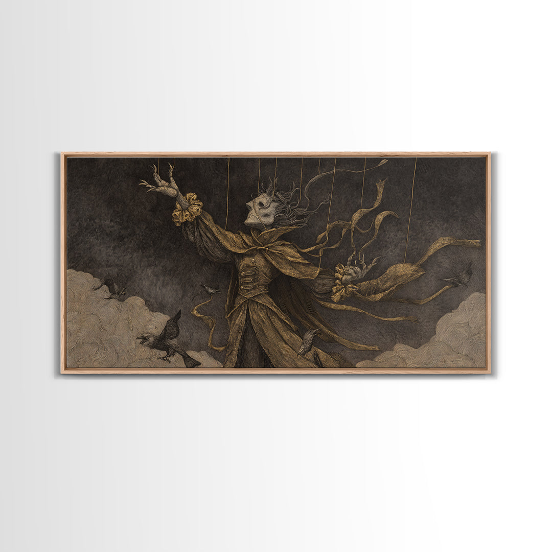 The Marionette Master, Expressionist Nightmare Art, Wide Panoramic Art, Dark Fantasy Wall Art, Canvas Print, Halloween Wall Art