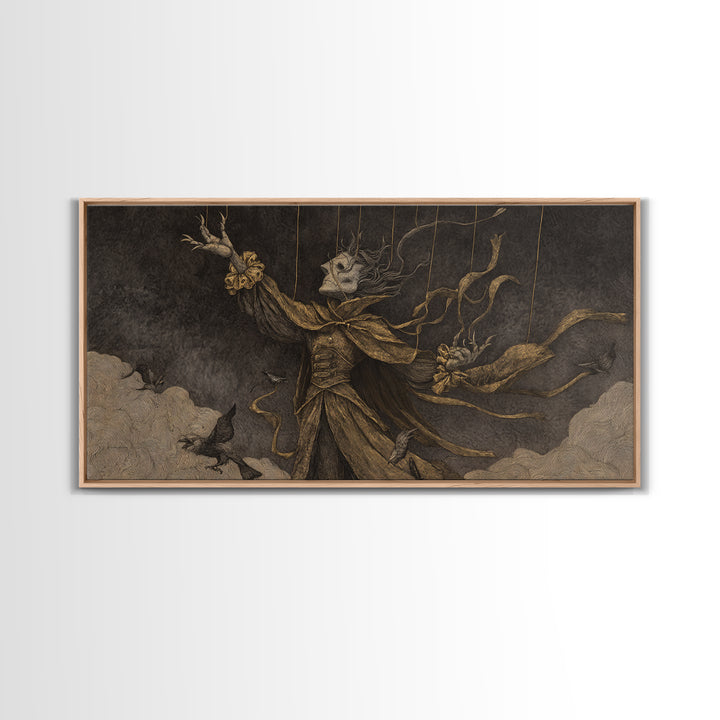The Marionette Master, Expressionist Nightmare Art, Wide Panoramic Art, Dark Fantasy Wall Art, Canvas Print, Halloween Wall Art