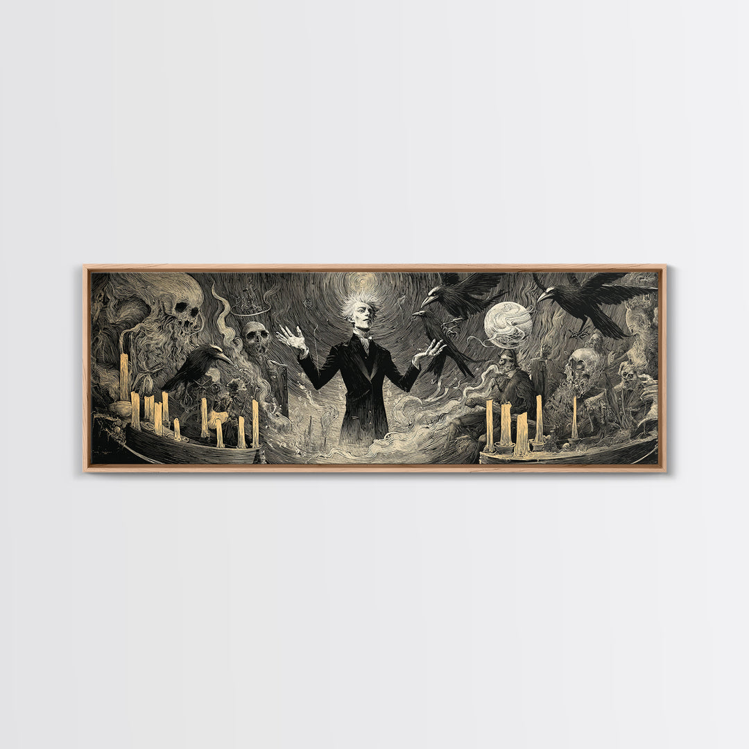 The Marionette Master, Expressionist Gothic Art, Extra Wide Wall Art, Macabre Wall Art, Framed Canvas Print, Halloween Wall Art