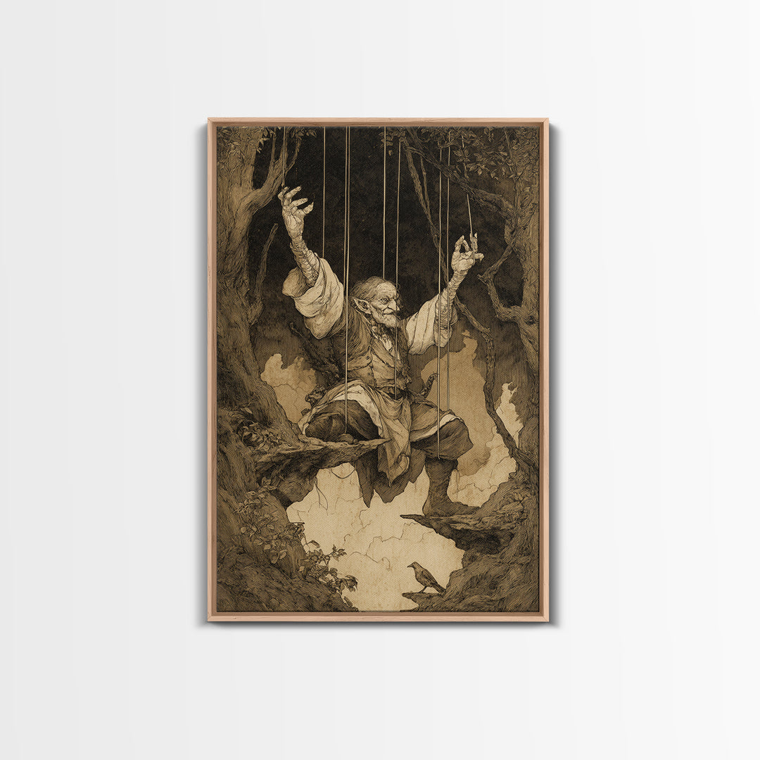 The Marionette Master, Gothic Storybook Art, Vertical Wall Art, Gothic Horror Wall Art, Canvas Print, Halloween Wall Art