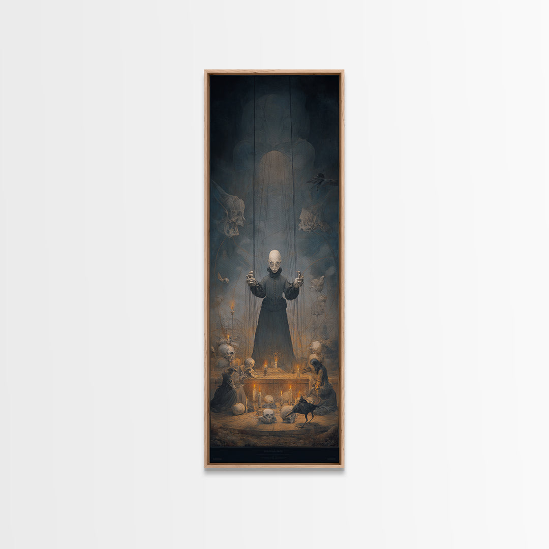 The Marionette Master, Surreal Apocalyptic Art, Tall Narrow Wall Art, Gothic Horror Wall Art, Framed Canvas Print