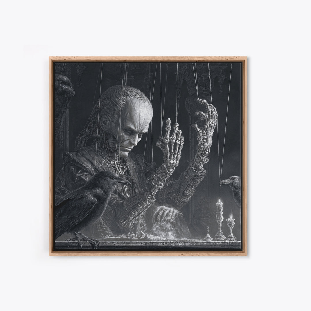 The Marionette Master, Biomechanical Horror Art, Square Wall Art, Dark Halloween Decor, Framed Canvas Print, Halloween Wall Art