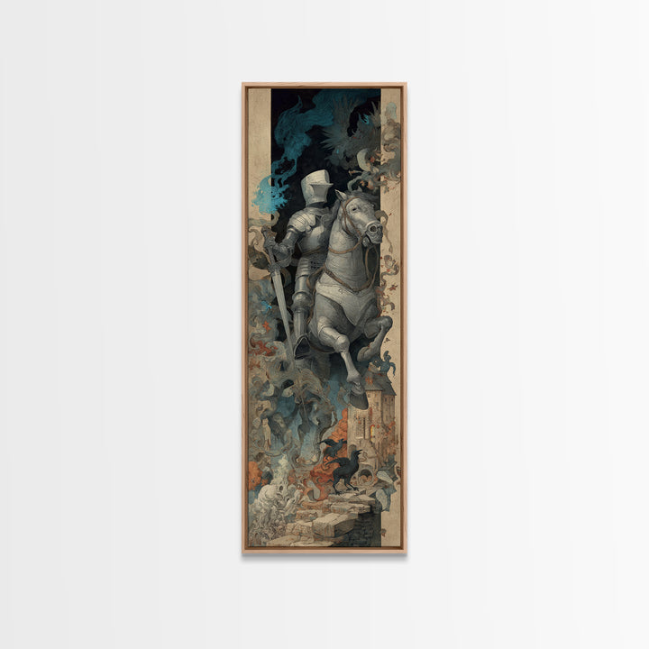 The Spectral Knight, Medieval Grotesque Art, Tall Narrow Wall Art, Gothic Horror Wall Art, Canvas Print, Halloween Wall Art